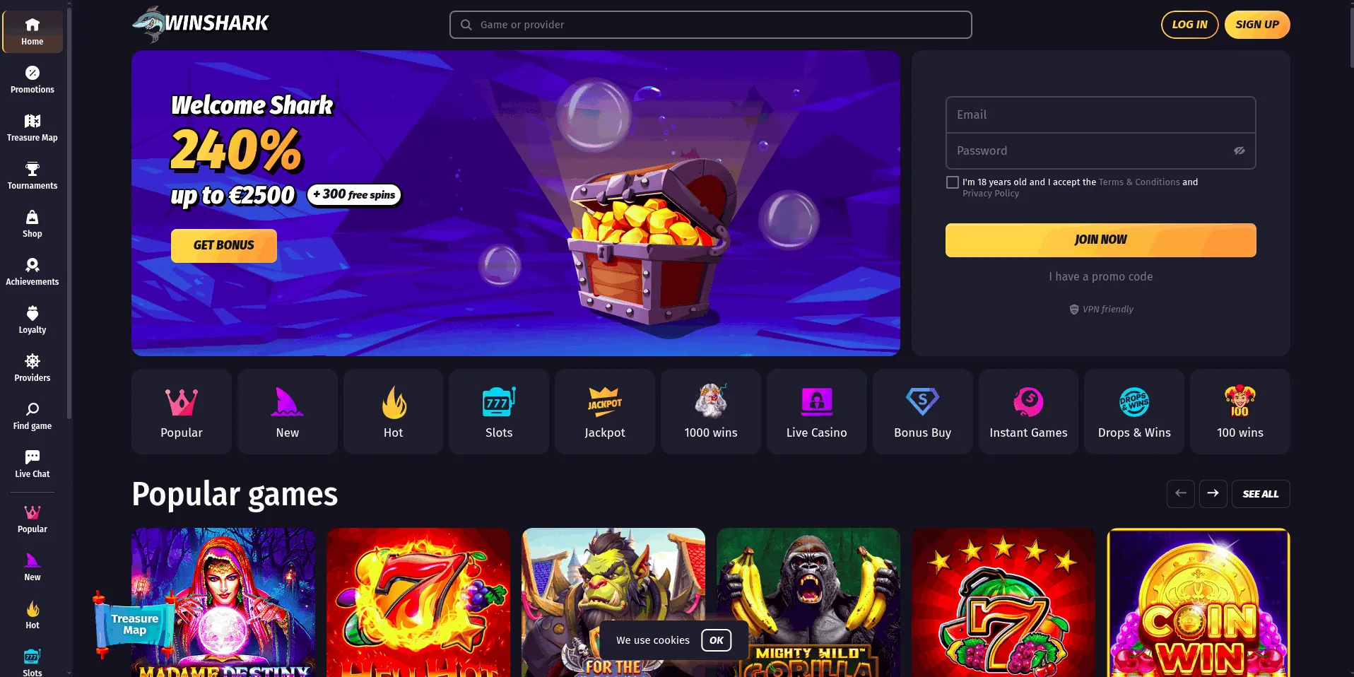 Winshark casino start page