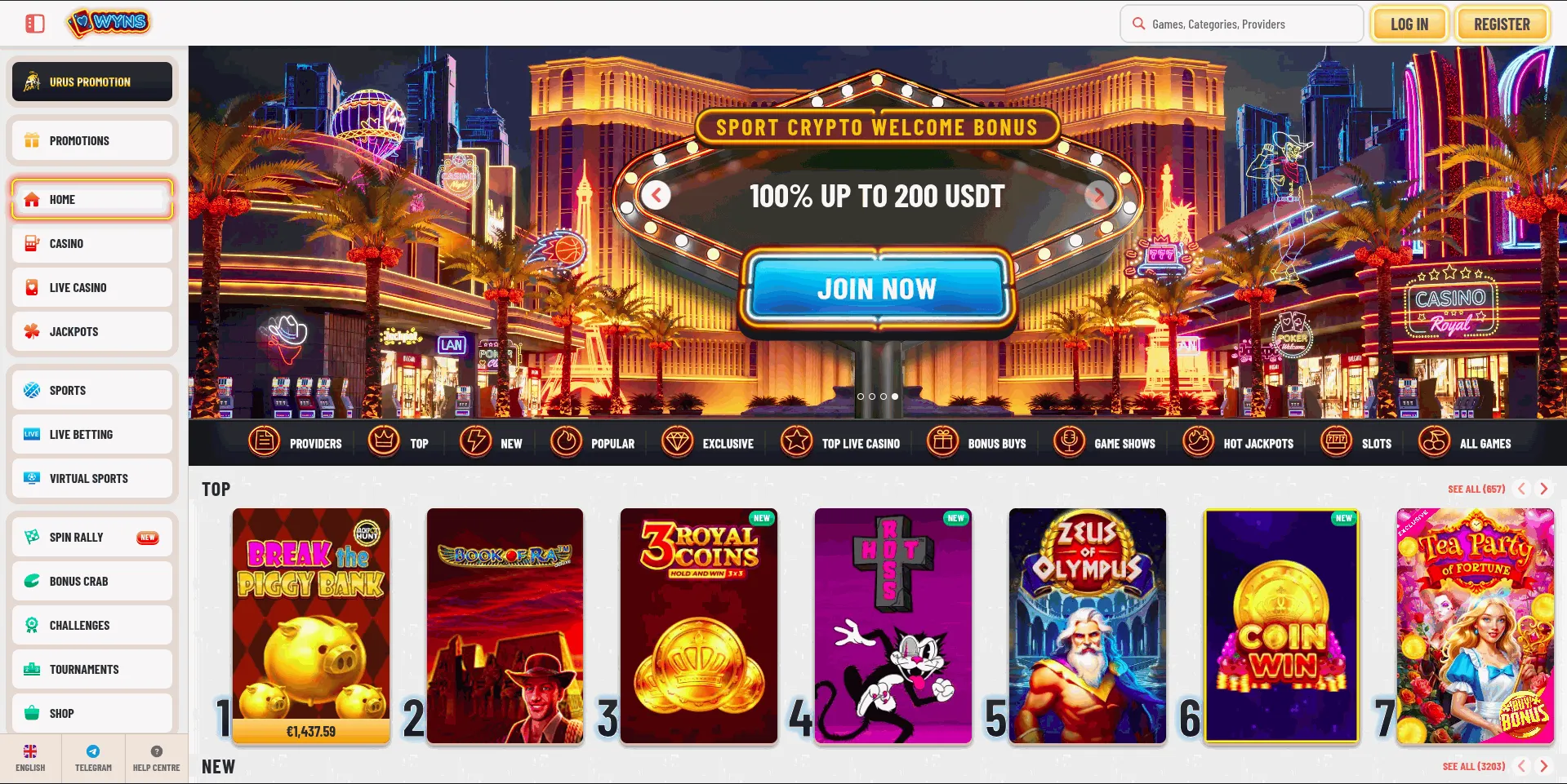 Wyns casino start page